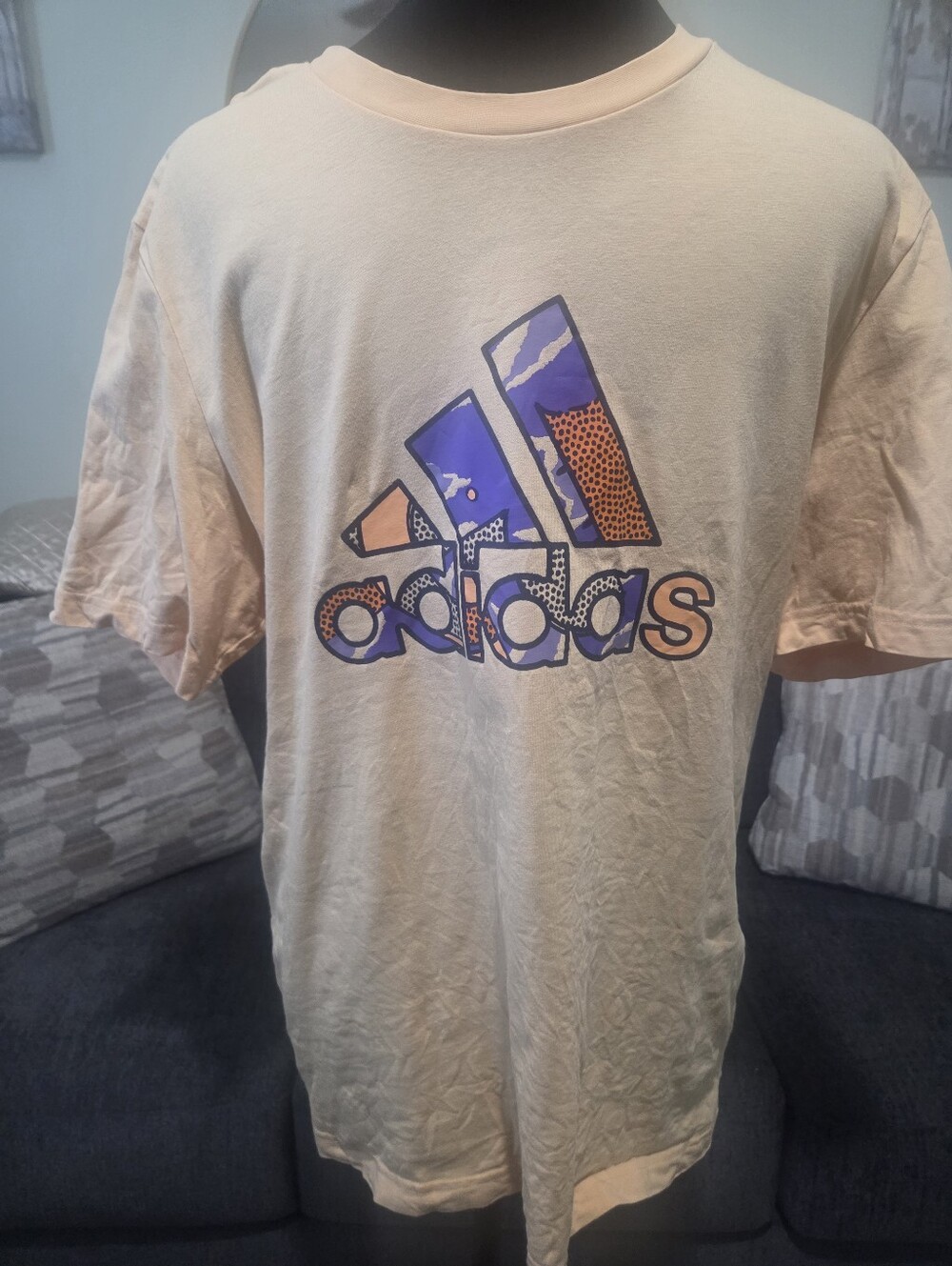 adidas Short-Sleeve Graphic Tee in Peach with Blue Logo